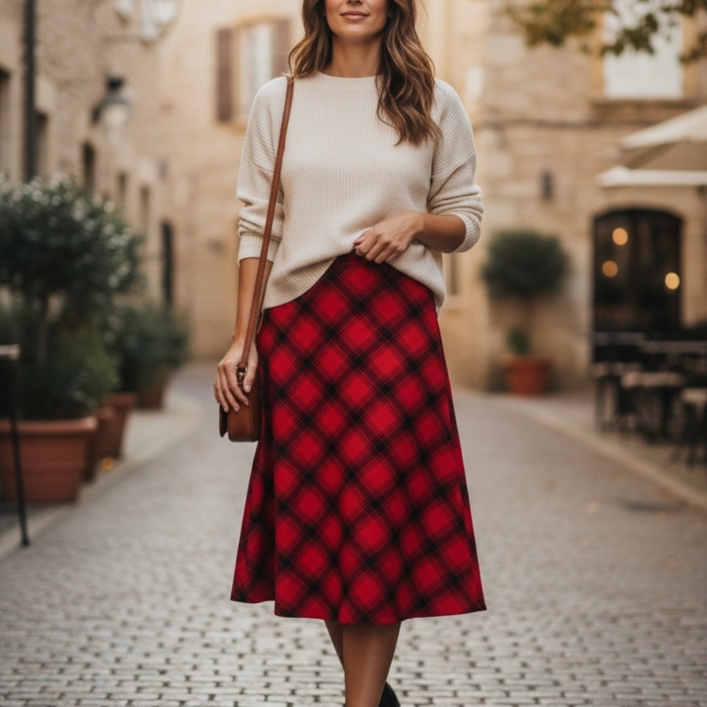 Basic Editions Red and Black Maxi A-Line Skirt